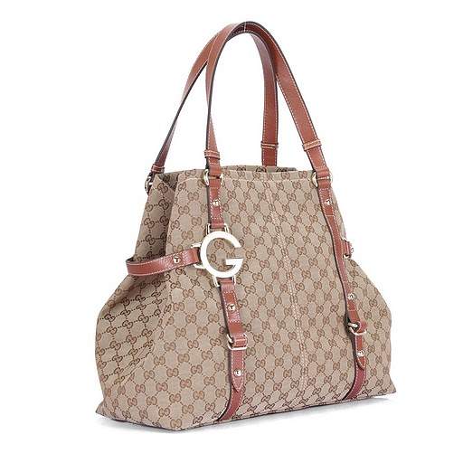 1:1 Gucci 247393 New Charlotte Large Tote Bags-Brown Fabric - Click Image to Close